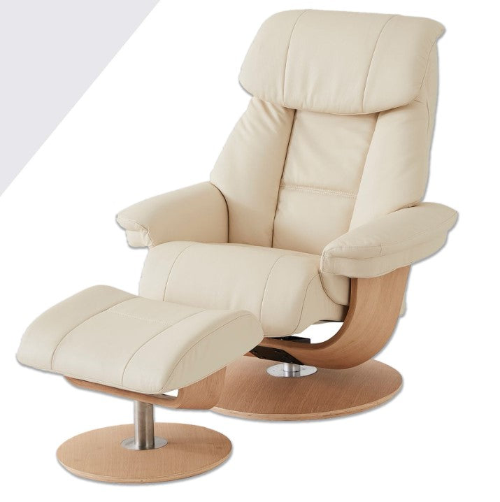 Alfreda U base Swivel chair with stool Natural leather
