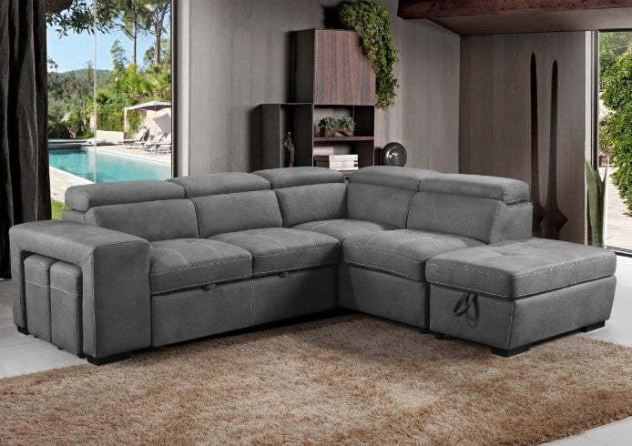 Sutton 2-Seater Sofa bed + LHF chaise + ottomans
