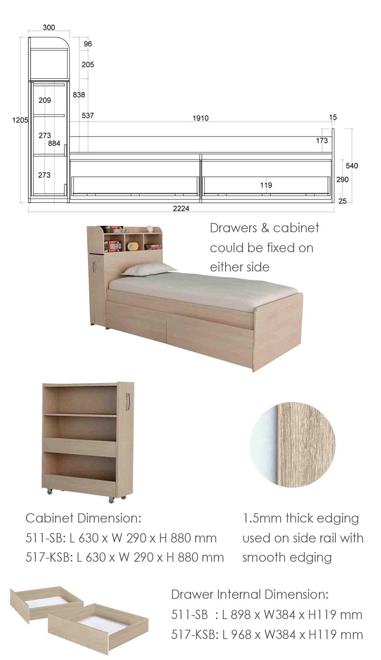 Amy King Single bed with cabinet & drawers