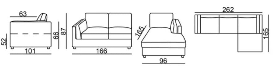 Axell three-seater chaise