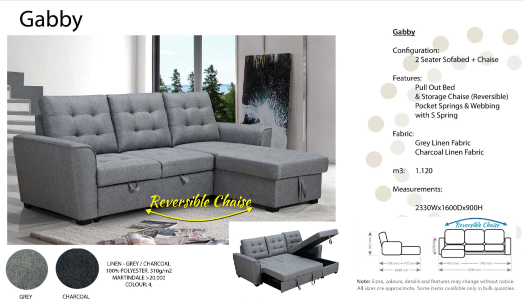 Gabby 2-Seater sofa bed with chaise