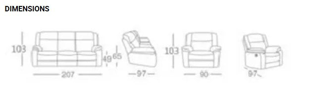 Presley 3-Seater + 2 Recliners Onyx
